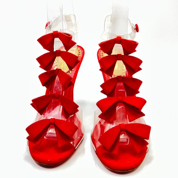 Christian Louboutin Red Heels with Clear Straps - Picture 2 of 6